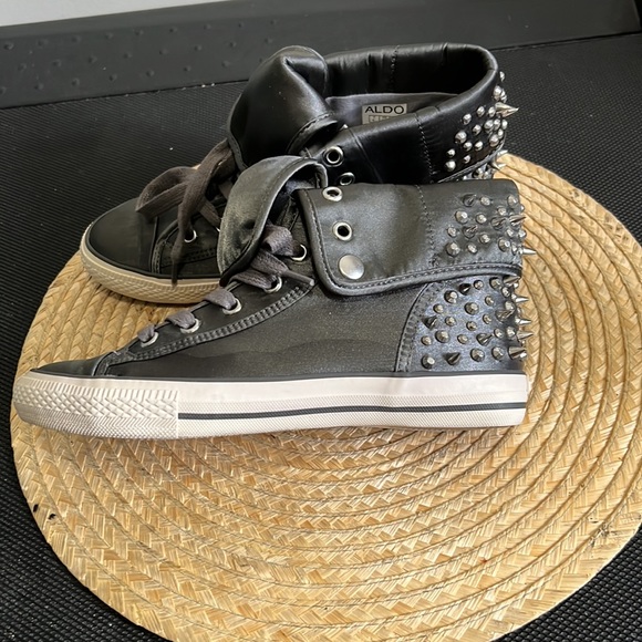 Aldo Silver Spikes Studs Satin High Top Canvas Sneakers Size 6 - Picture 11 of 12